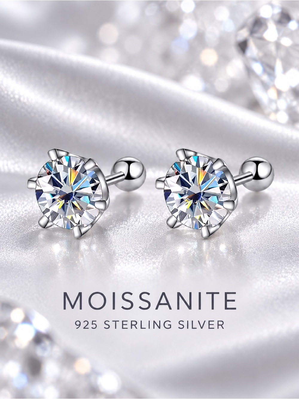 Moissanite Stud Earrings 925 Silver 3.5mm or 4mm GRA